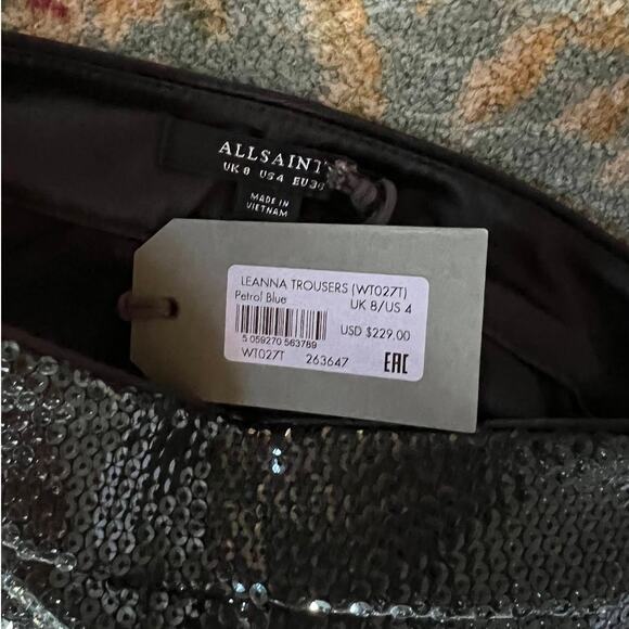 AllSaints Blue Petrol Sequin Leanna Trouser Pants - Picture 8 of 13